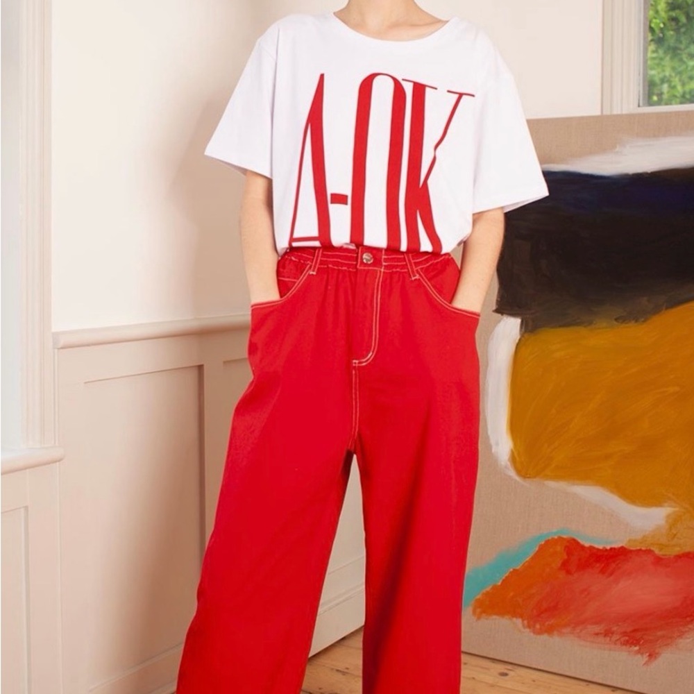 Red High-Waist Wide Leg Trousers - Women